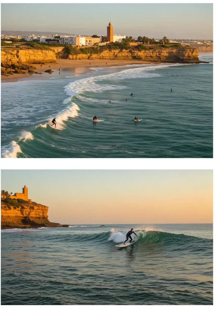 A visual guide to top surf spots in Morocco for all skill levels, featuring beginner waves at Sidi Kaouki, intermediate waves at Killer’s, and advanced waves at Anchor Point your ultimate resource for surfing in Morocco.