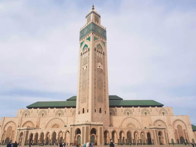 Aerial view of Casablanca Morocco showing Hassan II Mosque on coastline